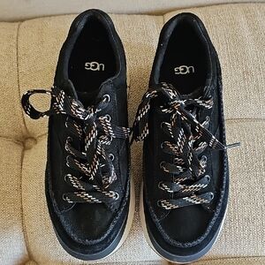 UGG Black Suede Sneakers with Multicolor Laces
